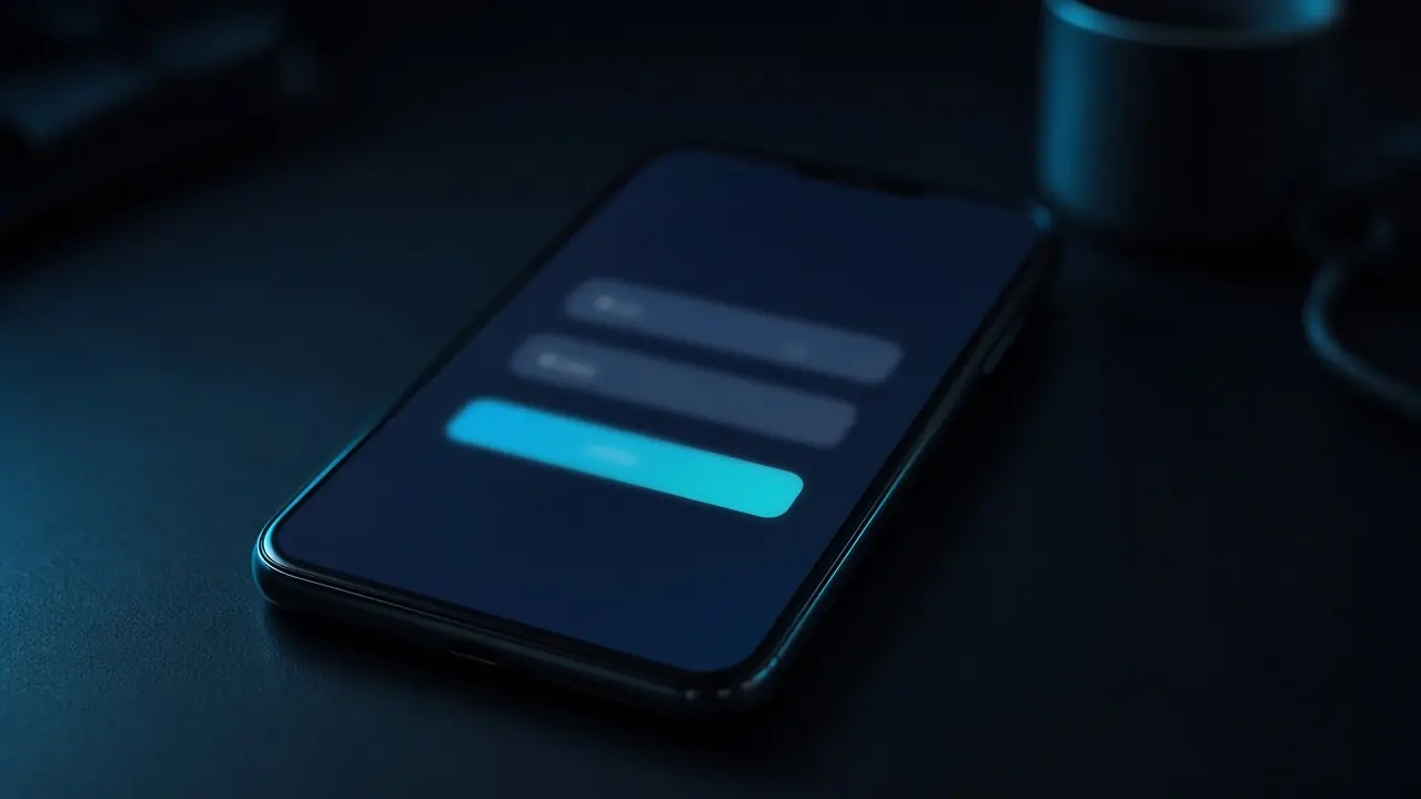 Handy mit einem dunklen Anmeldefeld