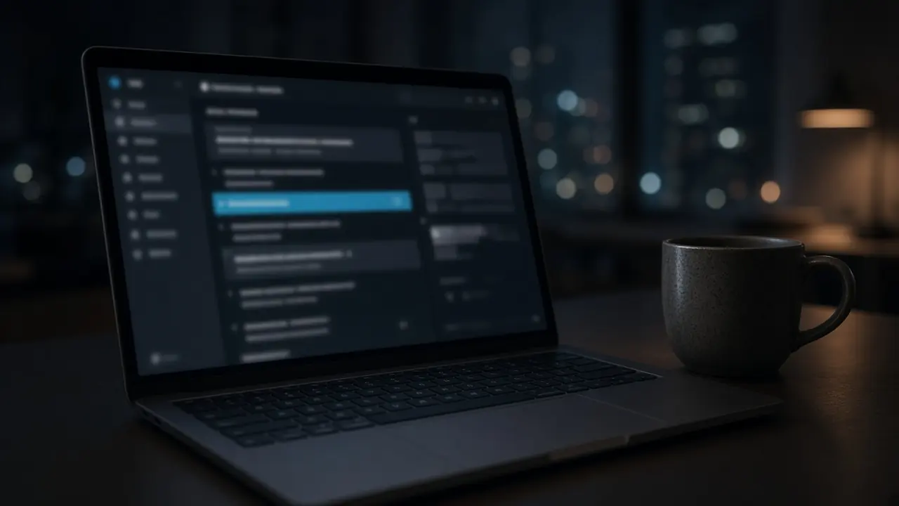 Laptop mit einer unscharfen Mailliste